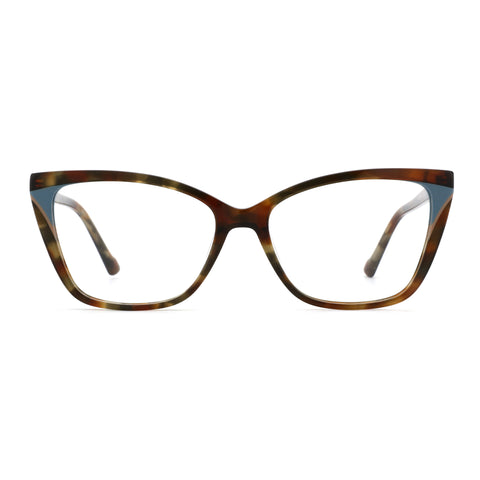 Zenottic Eyeglasses Sebastiane cat-eye tortoiseshell acetate frames with teal accent and clear lenses.