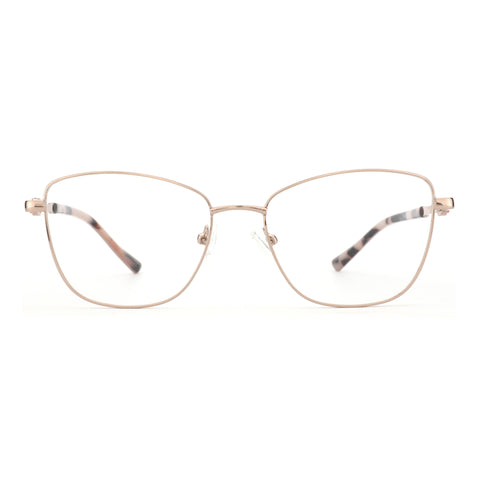 Zenottic Eyeglasses Seren: rose-gold metal square frame eyeglasses with tortoiseshell temple accents.