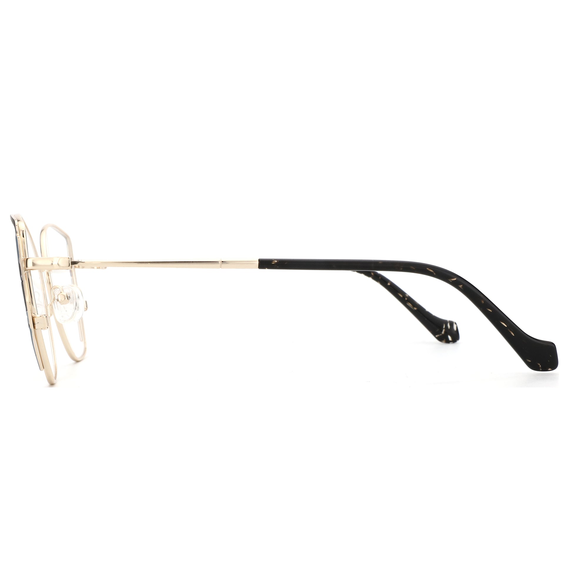 ZENOTTIC Ella gold metal geometric eyeglasses with speckled black temples.