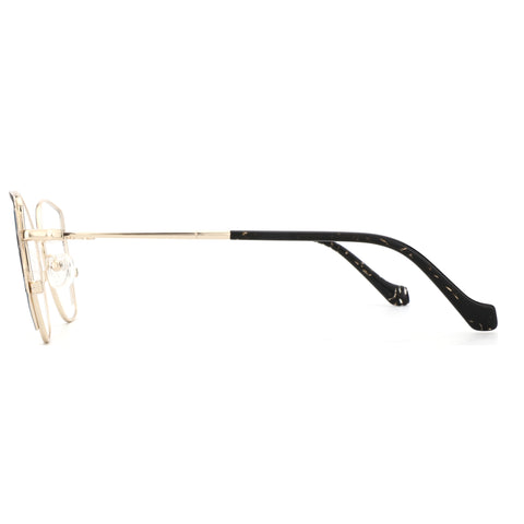 ZENOTTIC Ella gold metal geometric eyeglasses with speckled black temples.