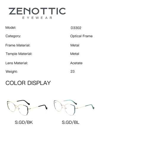 ZENOTTIC Ella eyeglasses D3302: gold metal geometric frame in black & teal