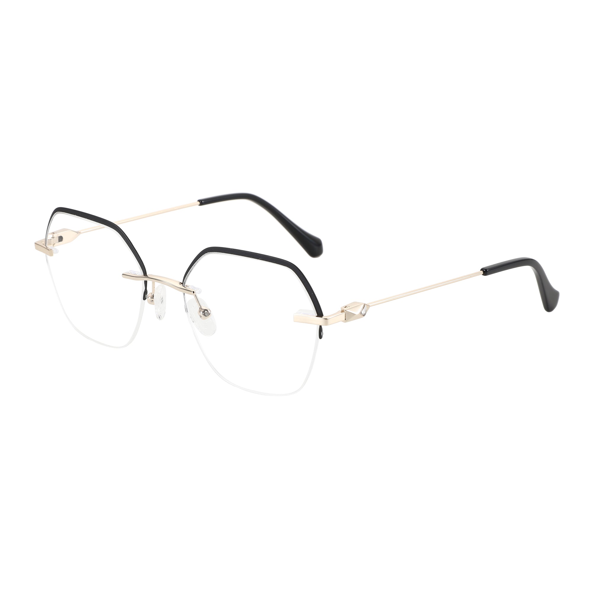 ZENOTTIC Aimee eyeglasses: women's geometric frames, gold metal, black browline, clear lenses.
