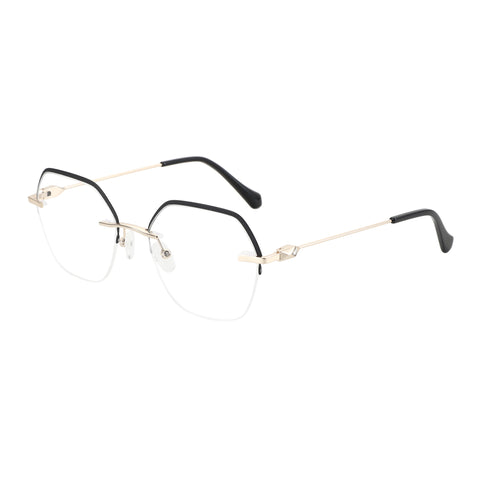 ZENOTTIC Aimee eyeglasses: women's geometric frames, gold metal, black browline, clear lenses.