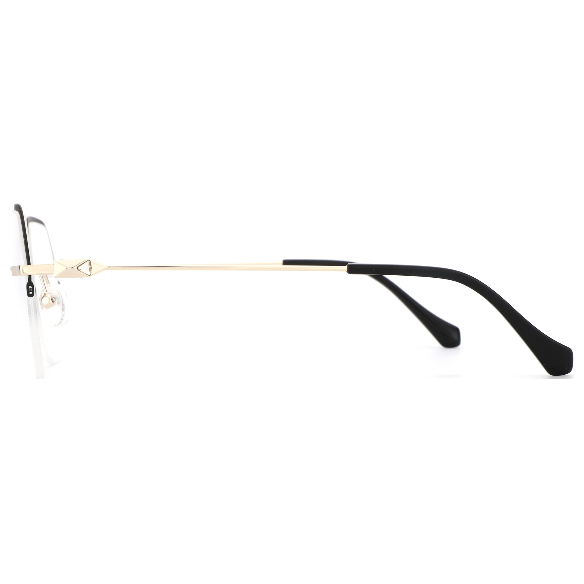 ZENOTTIC Aimee eyeglasses: gold metal frame with geometric detail and black temples.