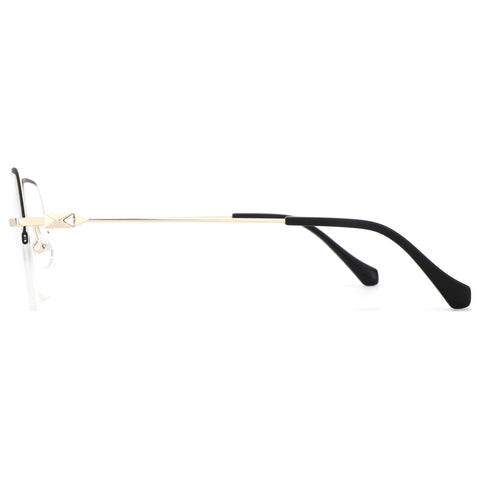 ZENOTTIC Aimee eyeglasses: gold metal frame with geometric detail and black temples.