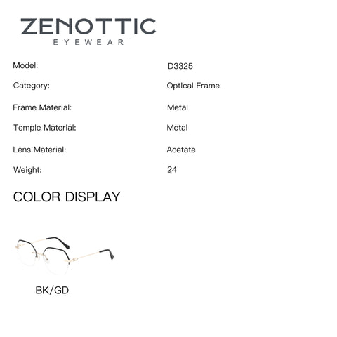 ZENOTTIC Aimee women's geometric eyeglasses: metal frame, clear lens, BK/GD.