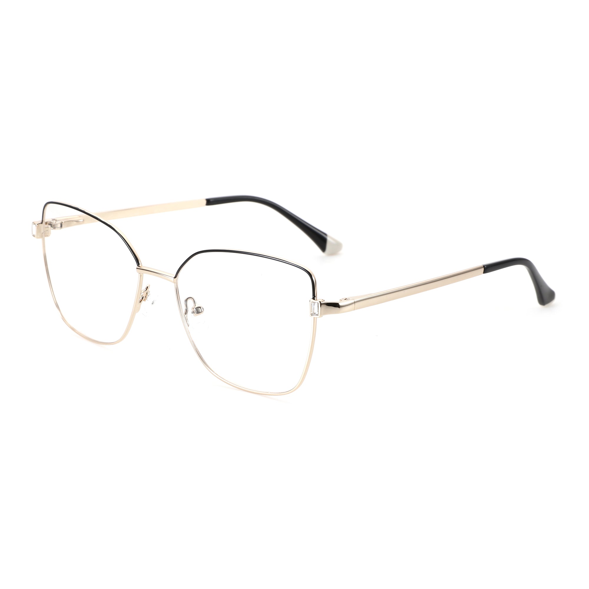 Zenottic Isabella gold metal cat eye optical frames with clear lenses.
