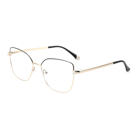 Zenottic Isabella gold metal cat eye optical frames with clear lenses.