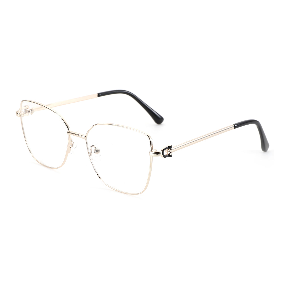ZENOTTIC Angela cat eye eyeglasses with gold metal frame and clear lenses.