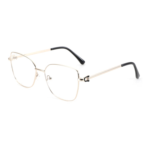 ZENOTTIC Angela cat eye eyeglasses with gold metal frame and clear lenses.
