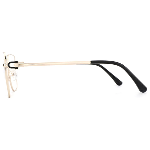 ZENOTTIC Angela cat eye eyeglasses: gold metal frame side view, black tips.