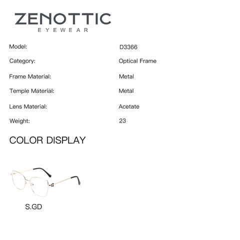 Zenottic Angela eyeglasses D3366 S.GD: gold metal frame, clear lenses.