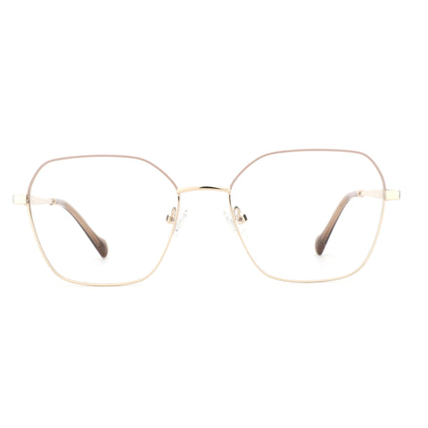 ZENOTTIC Tracy geometric eyeglasses, light gold metal full-rim, clear demo lenses.