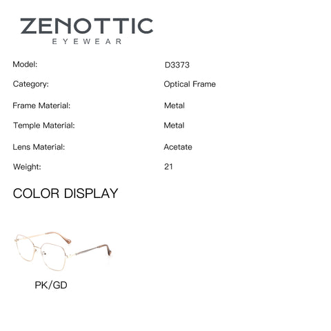 ZENOTTIC D3373 geometric eyeglasses in PK/GD colorway with a metal frame.
