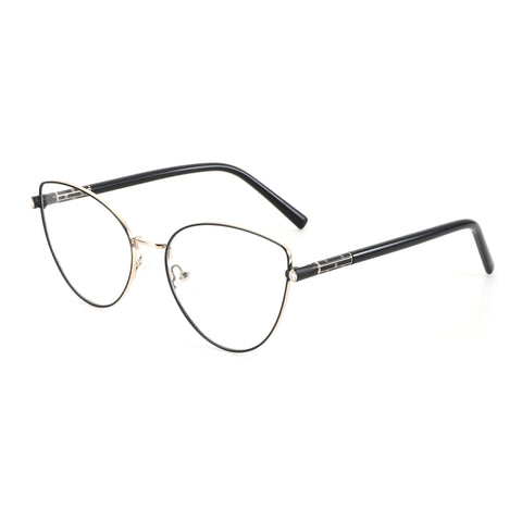 ZENOTTIC Caroline cat eye eyeglasses with gold metal frame and black temples.