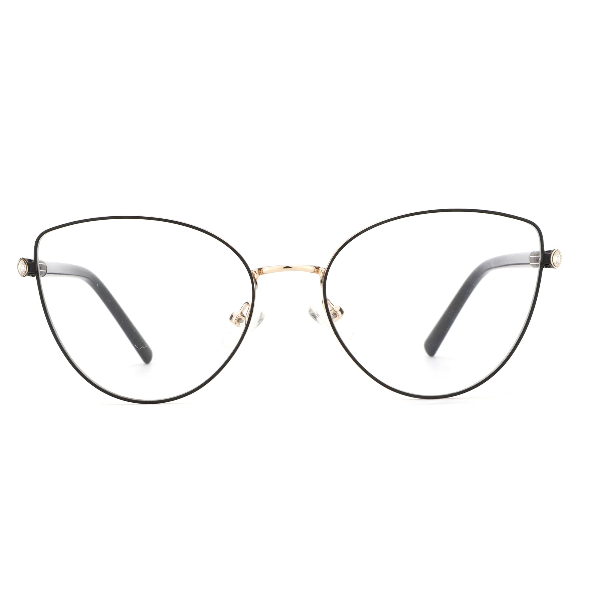ZENOTTIC Caroline black metal cat eye eyeglasses, clear demo lenses, gold bridge