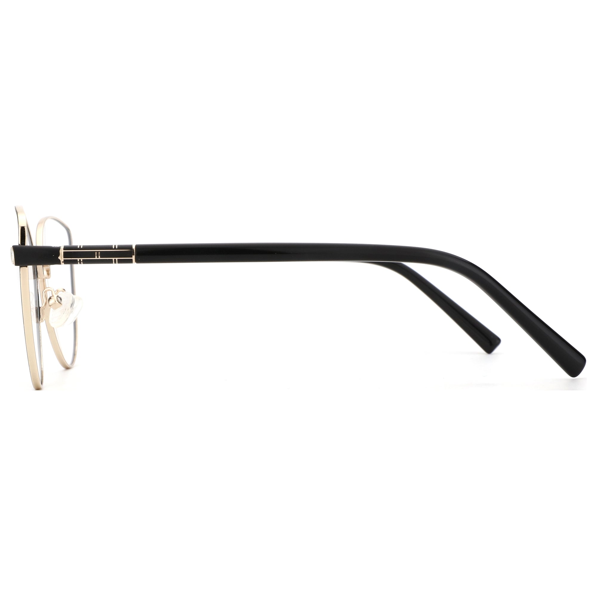 ZENOTTIC Caroline eyeglasses: gold metal cat eye frame with black temples.
