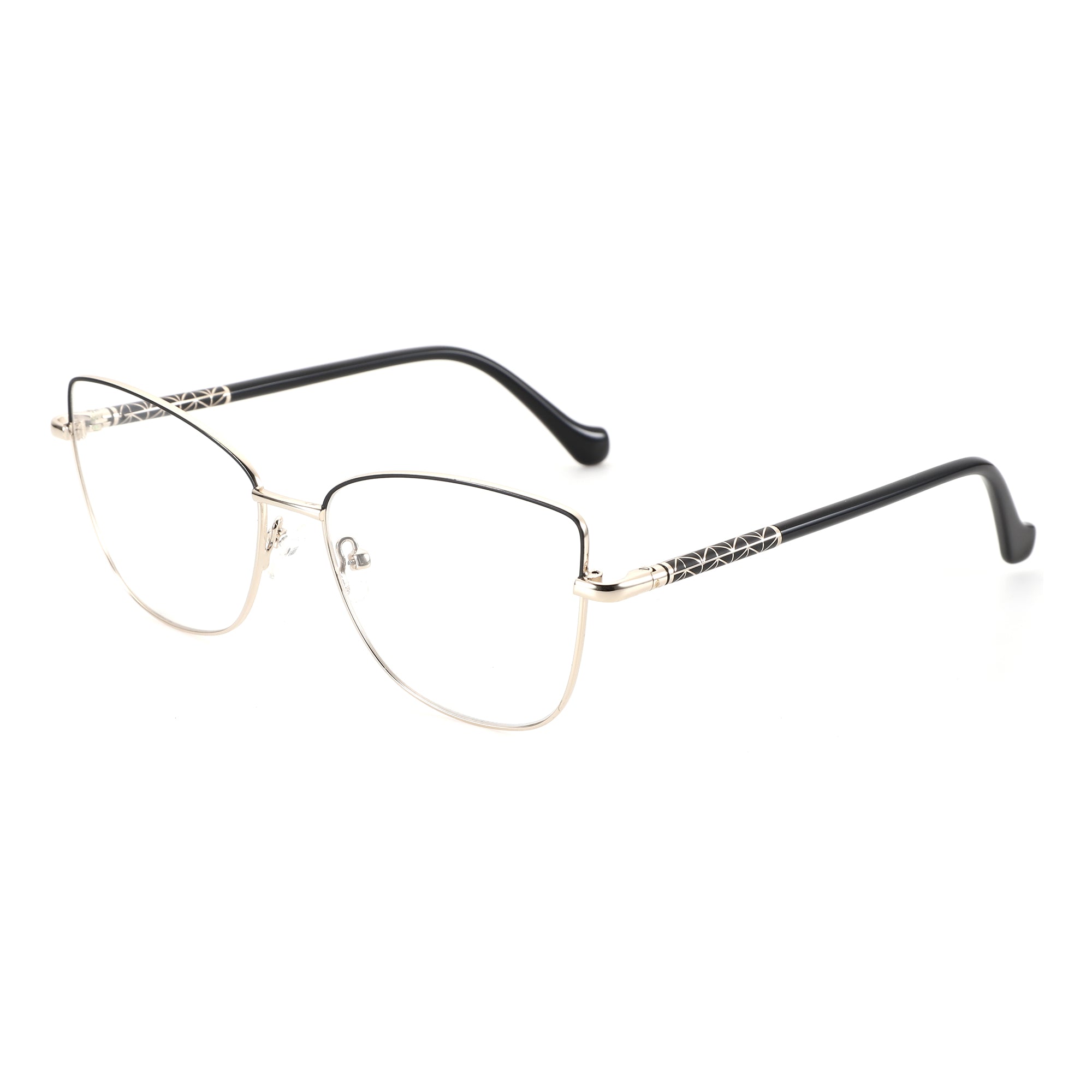 ZENOTTIC Bonnie gold metal cat eye eyeglasses with black temples.