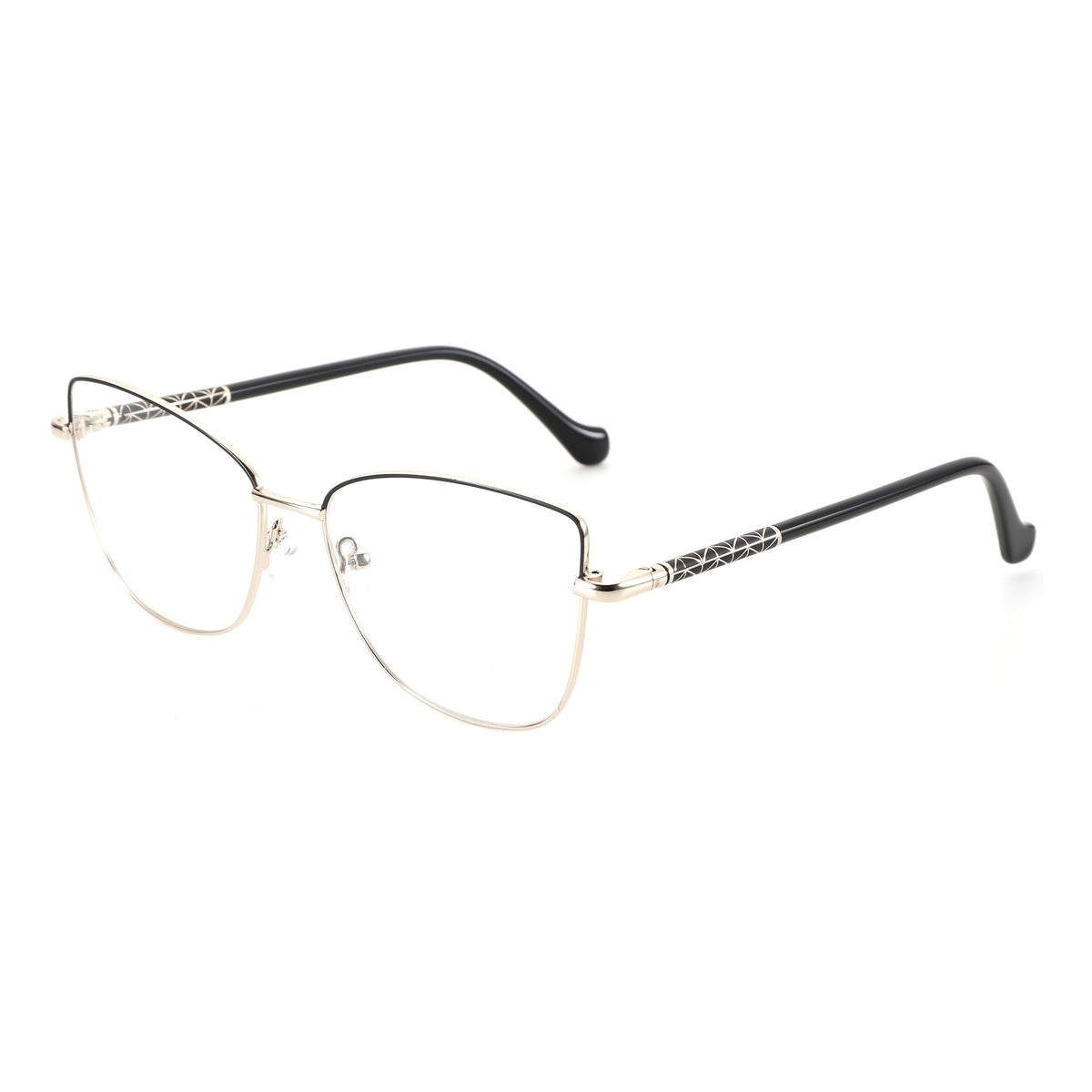 ZENOTTIC Bonnie gold metal cat eye eyeglasses with black temples.