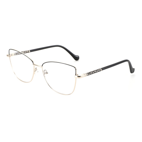 ZENOTTIC Bonnie gold metal cat eye eyeglasses with black temples.