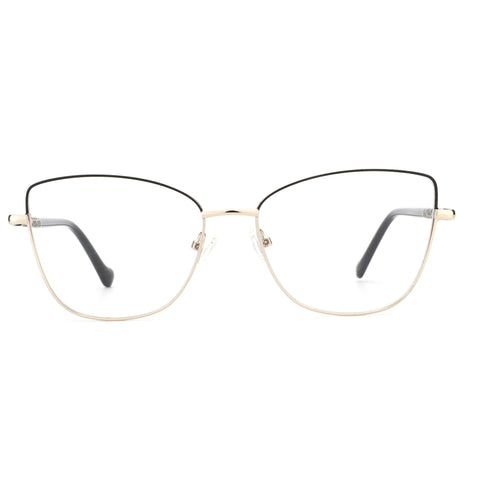 ZENOTTIC Bonnie gold metal cat eye eyeglasses with clear lenses.