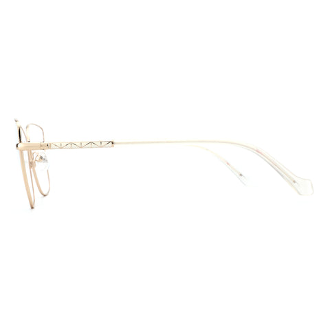 ZENOTTIC Bonnie gold metal cat eye eyeglasses, detailed side view with geometric patterned temple.