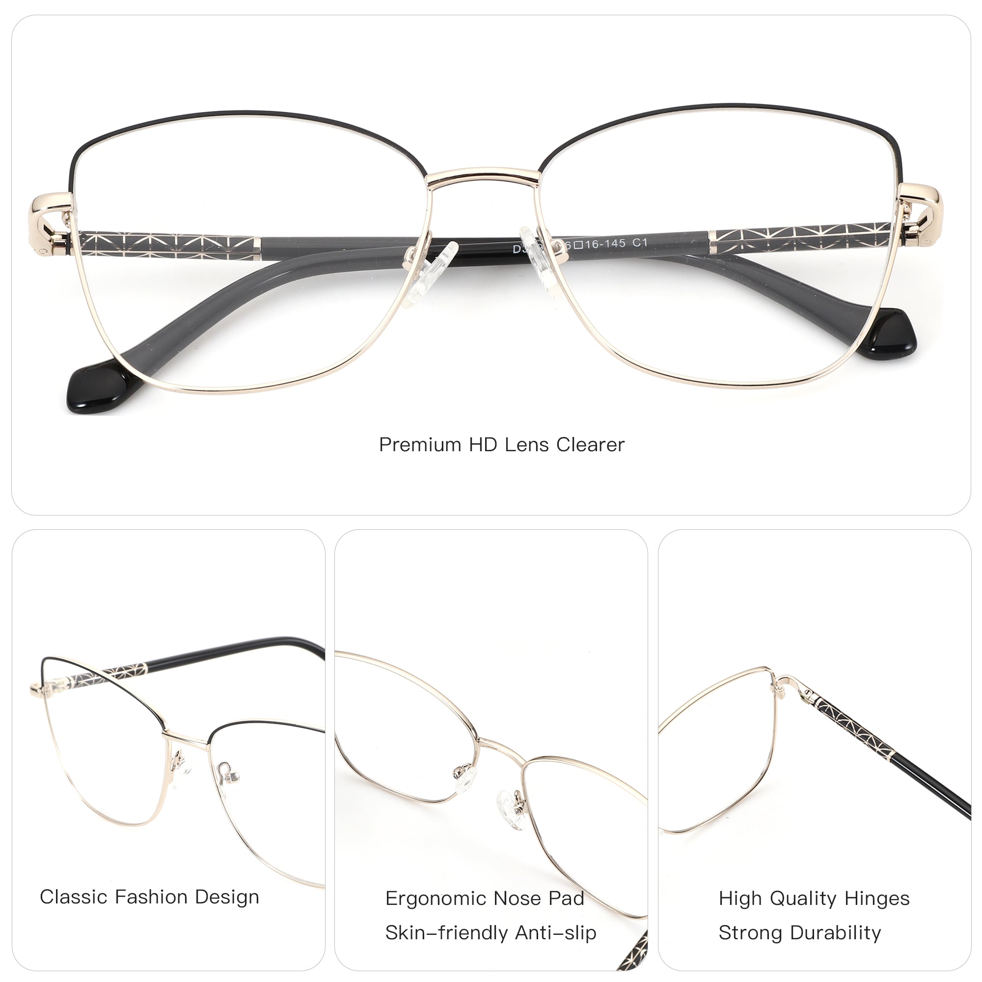 ZENOTTIC Bonnie gold metal cat eye eyeglasses with classic design.