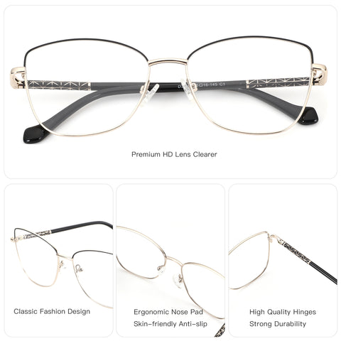 ZENOTTIC Bonnie gold metal cat eye eyeglasses with classic design.