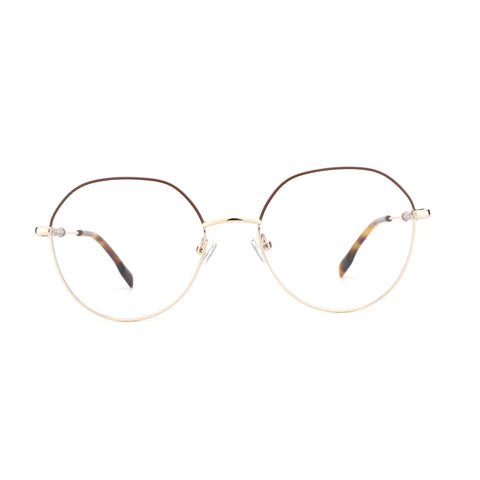 ZENOTTIC June round metal frame eyeglasses with gold, brown, and tortoiseshell temples.