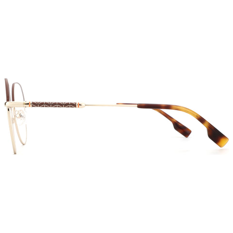 ZENOTTIC June eyeglasses with gold metal frame, brown patterned inlay, and tortoiseshell temple tips.