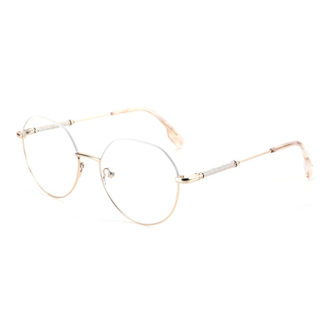 ZENOTTIC June round semi-rimless eyeglasses with gold metal frame and patterned temples.