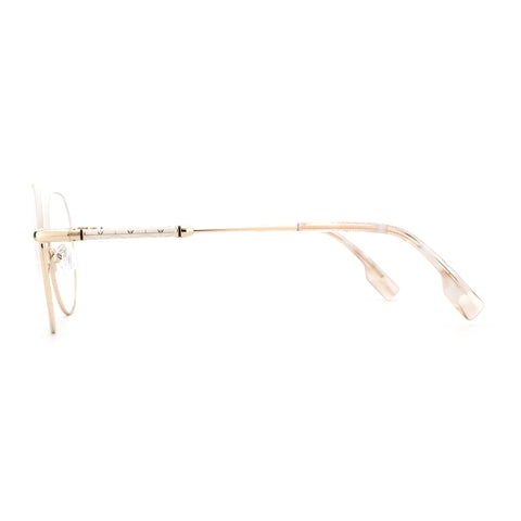 ZENOTTIC June eyeglasses: gold metal frame, white patterned temple, marbled earpiece, 53-18-142.