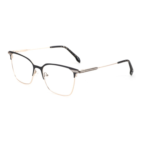 Gold and black metal square Zenottic Carl eyeglasses with engraved temple detail.