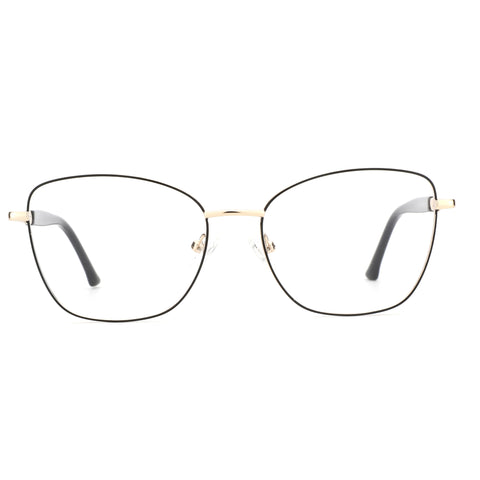 ZENOTTIC Etranfire black metal cat-eye eyeglasses with gold bridge and temples.