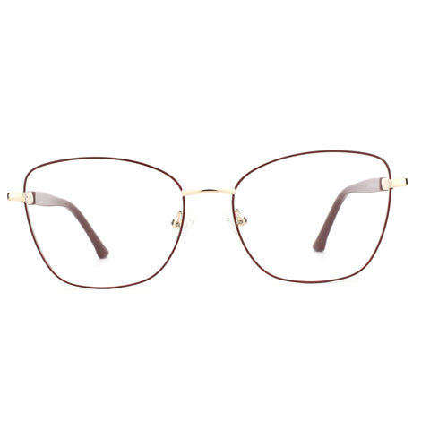 ZENOTTIC Etranfire eyeglasses: trendy metal cat eye frame in burgundy with gold accents.
