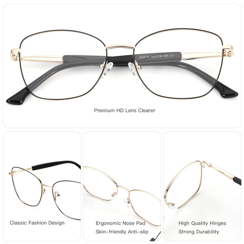 ZENOTTIC Etranfire gold metal cat eye eyeglasses with black accents