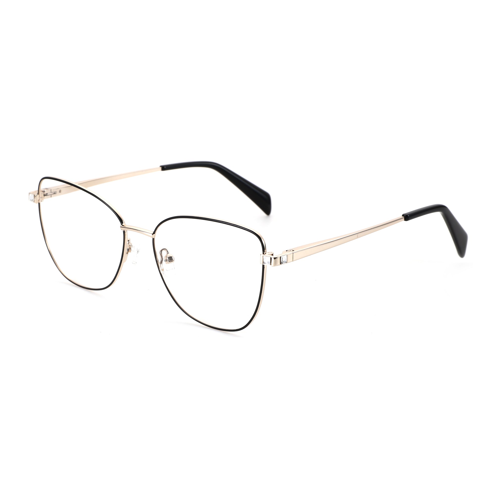 ZENOTTIC Cheri gold metal angular square eyeglasses with clear demo lenses