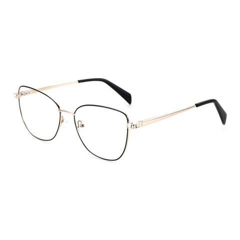ZENOTTIC Cheri gold metal angular square eyeglasses with clear demo lenses