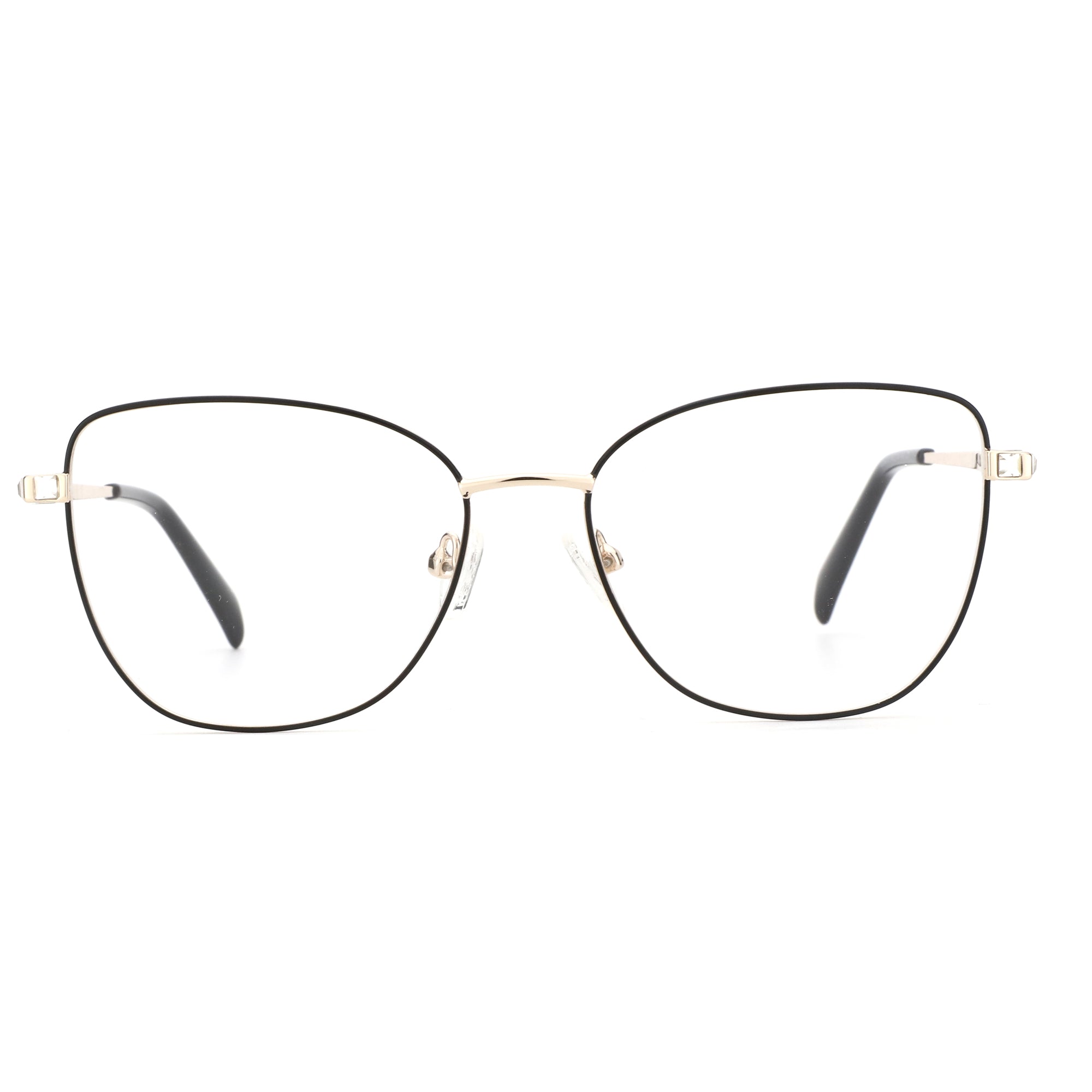 ZENOTTIC Cheri black metal square eyeglasses with gold accents