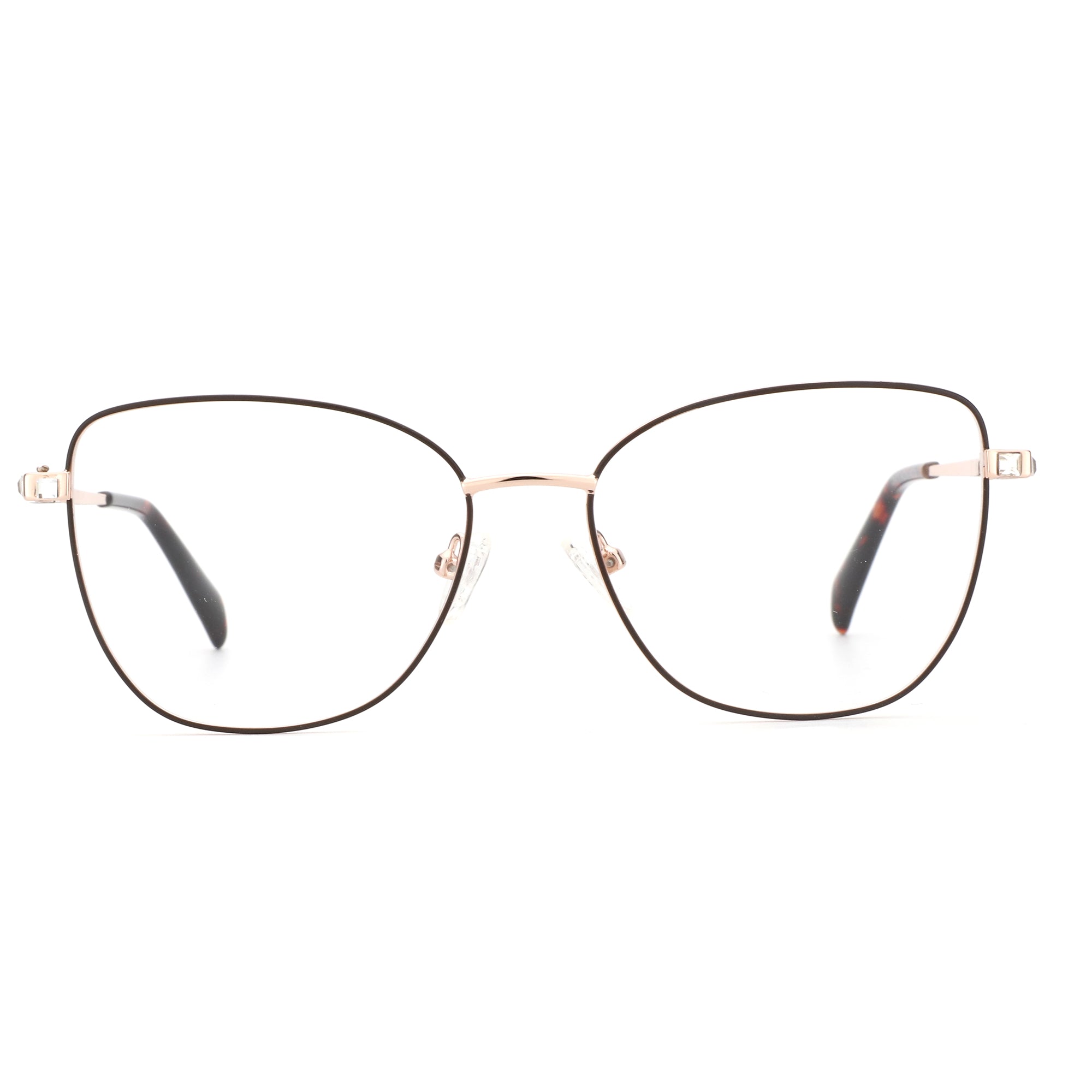 ZENOTTIC Eyeglasses Cheri: square metal frame, rose gold, tortoise temples.
