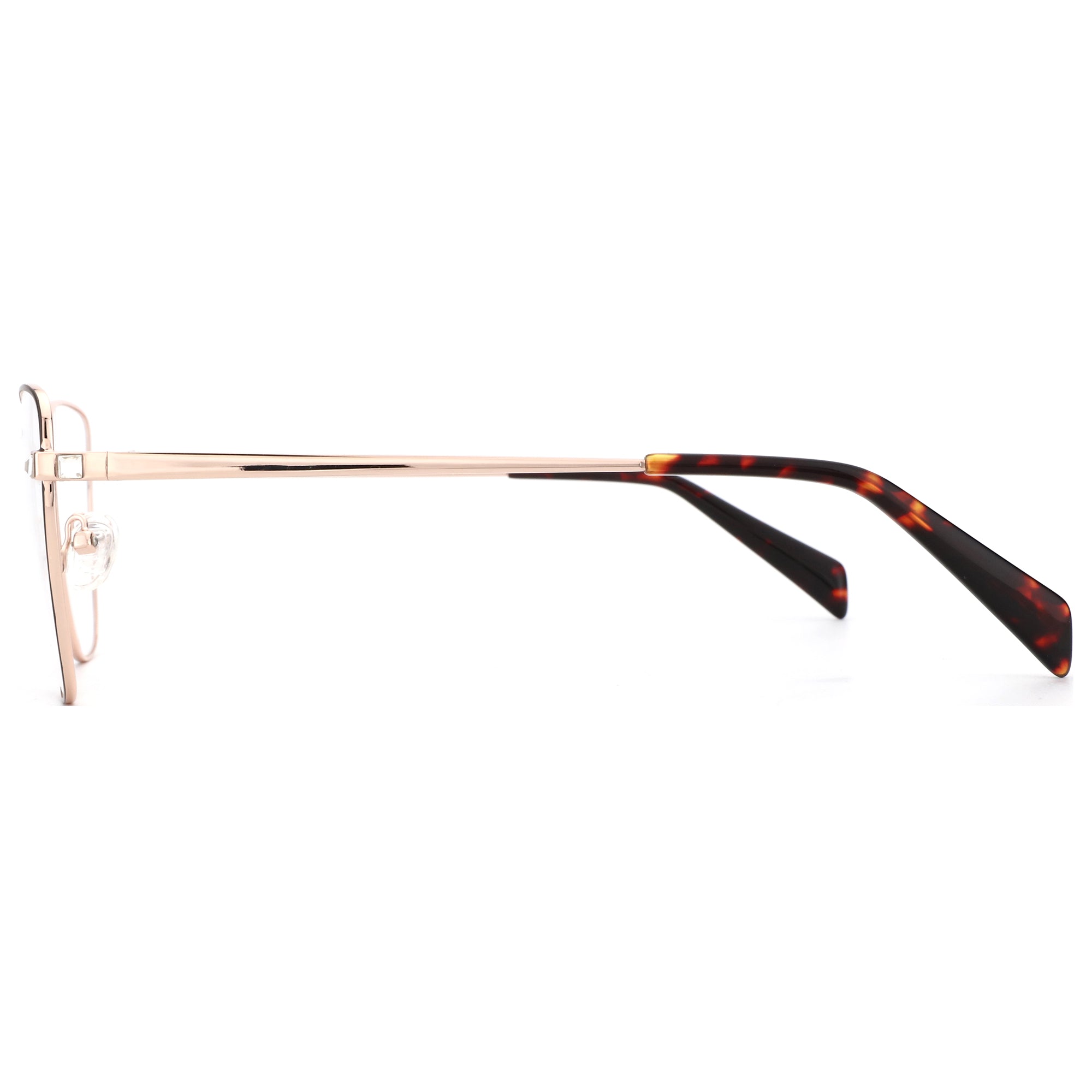 ZENOTTIC Cheri eyeglasses: rose gold metal frame with tortoiseshell temple.