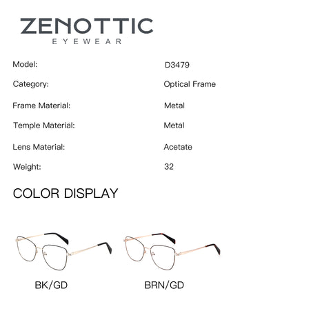 ZENOTTIC Cheri square metal eyeglasses: black/gold and brown/gold color options.