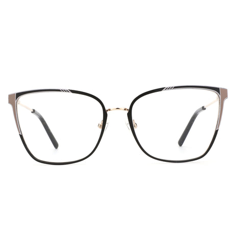 ZENOTTIC Veloma black metal square eyeglasses with clear demo lenses and striped detail
