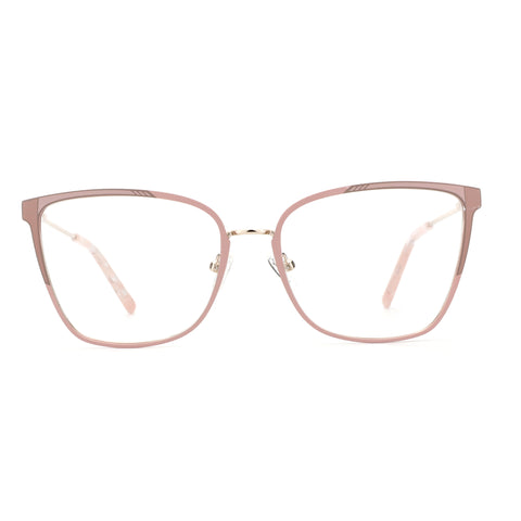 ZENOTTIC Veloma rose gold metal square eyeglasses with subtle etched detail and clear demo lenses.