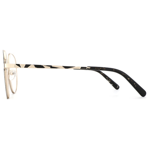 ZENOTTIC Solitude round gold metal eyeglasses with black geometric patterned temples