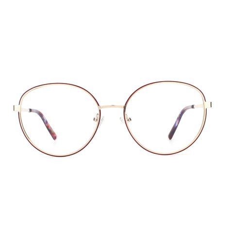 ZENOTTIC Solitude round eyeglasses: affordable gold metal frames with burgundy rim.