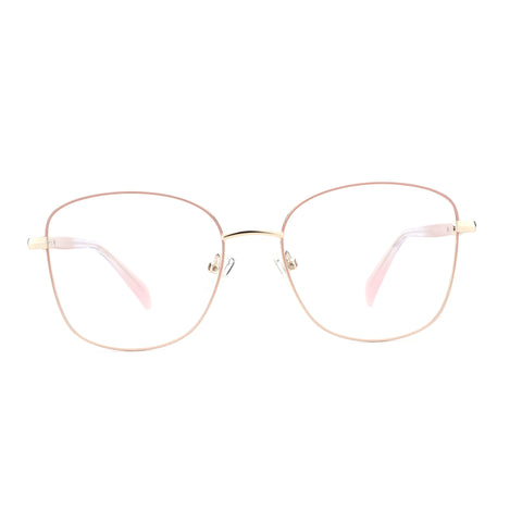 ZENOTTIC Ebony eyeglasses: rose gold metal frame with clear lenses and pink temples.
