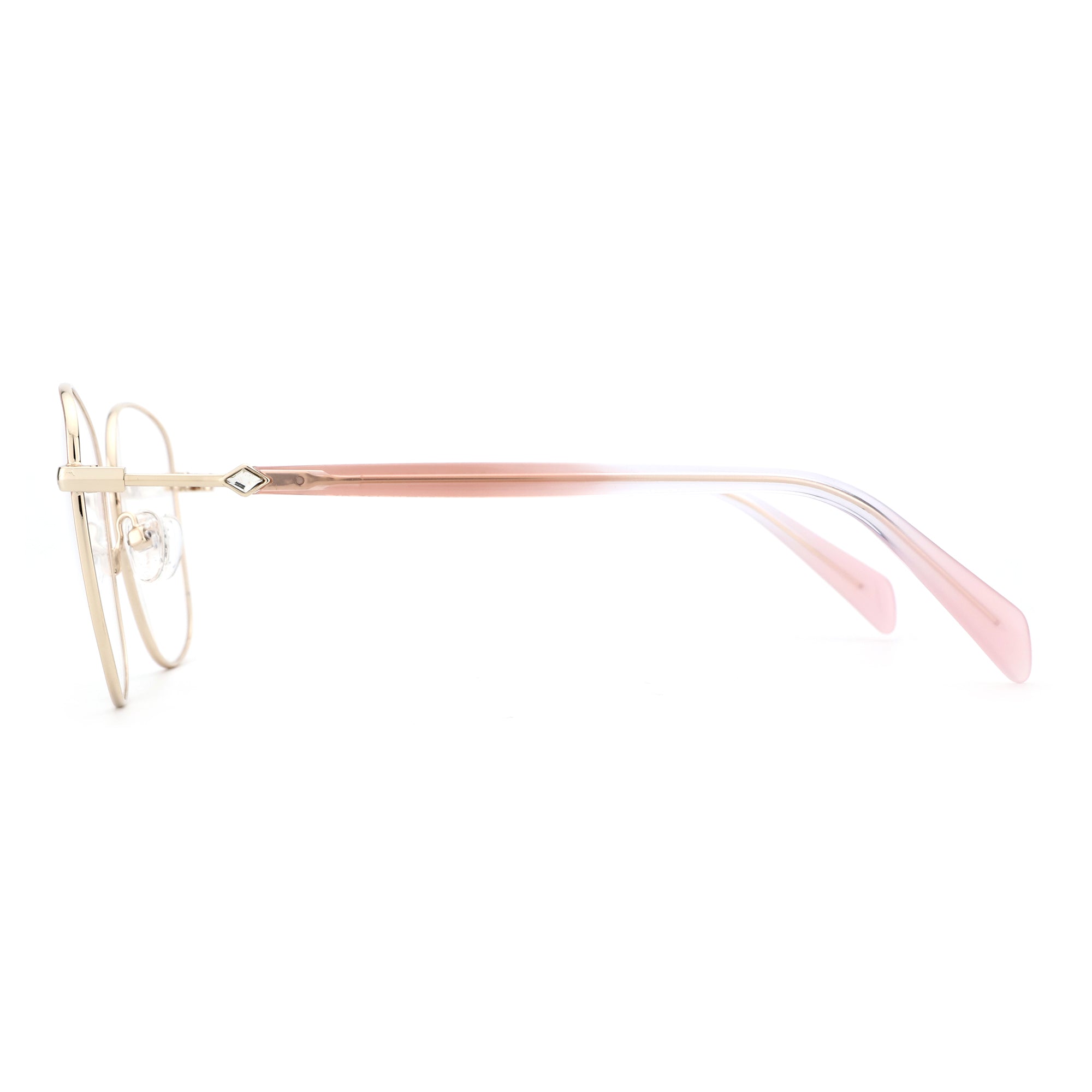 ZENOTTIC Ebony eyeglasses with gold metal frame and gradient pink plastic temples.