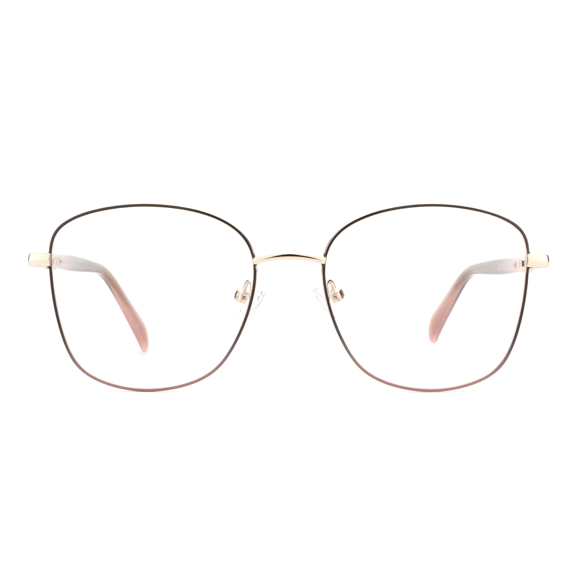 ZENOTTIC Ebony metal frame eyeglasses with rose gold and dark rim design.