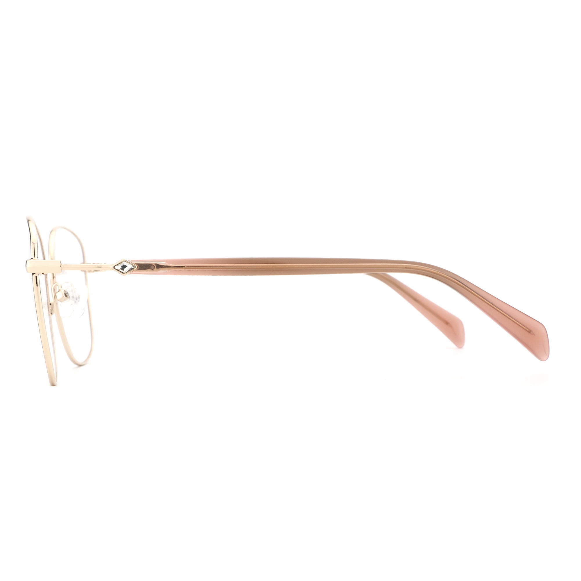 ZENOTTIC metal frame eyeglasses in gold with nude temples, featuring a decorative rhombus detail.
